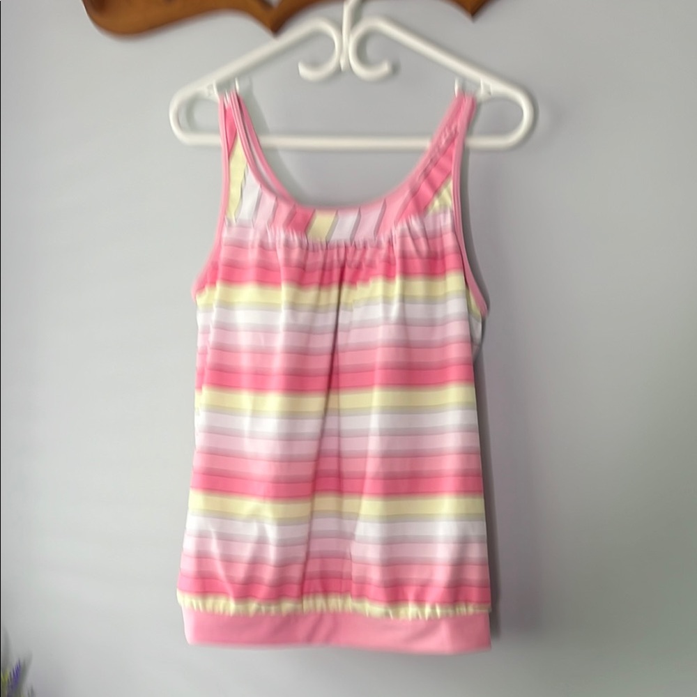 Pink and Yellow Striped Women's Swim Top